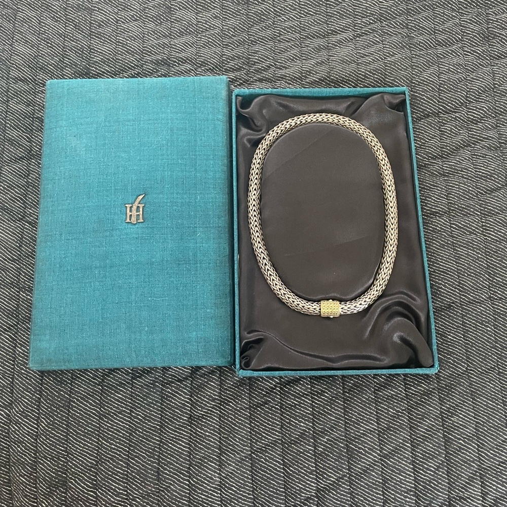 John Hardy Two-Tone Sterling Silver and 18K Gold Classic Woven Chevron Necklace - Picture 8 of 11